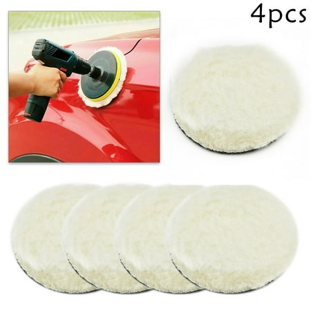 Yannee 4 Pcs 3 Inch Wool Polishing Buffing Pad Wheel Hook and Loop Design for Car Body Repair Polishing and Buffing