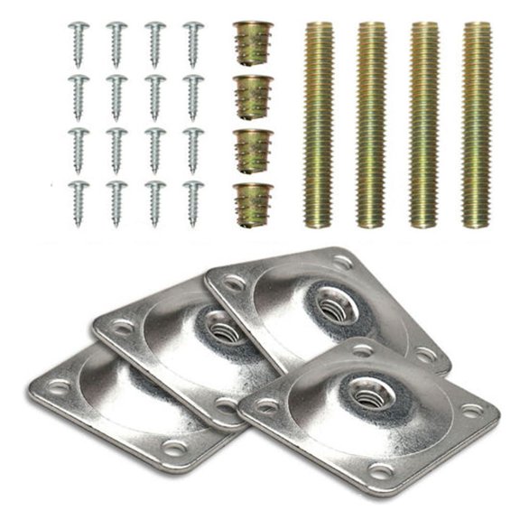Yannee 4 Pcs Leg Fixing Mounting Plates Level + 4 Metal Dowel Screws for Securely Furniture