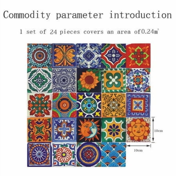 Yannee 48 Pcs Vintage Self-stick Wall Sticker, Floral Murals Peel and Stick Wall Paper Waterproof Tile Decal for Bathroom Kitchen Home Decor