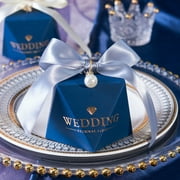 Yannee 50 Pcs Navy Blue Diamond Pearl Wedding Candy Boxes Sweet Gift