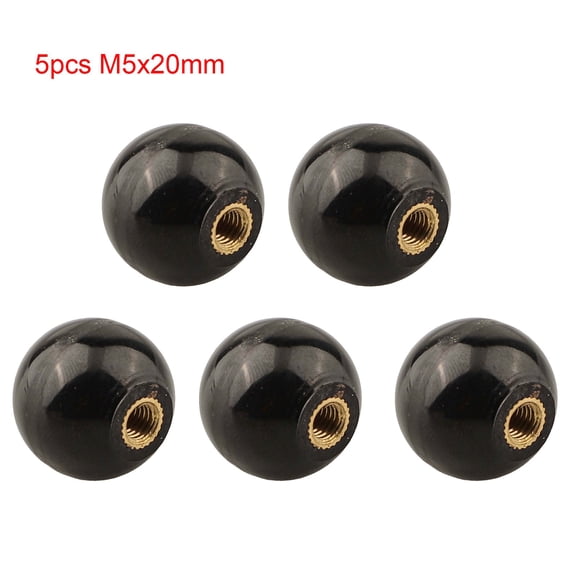 Yannee 5Pcs Black Round Ball Bakelite Lever Knob M5/6/8/10/12 Machine Tool Replacement