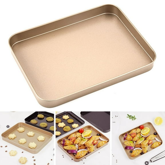 Yannee Baking Pan,Kitchen Dining Rectangular Nonstick Carbon Steel Bake and Roast Pan,24.5*18.5*2.6cm Non-stick Bread Baking Cake Baking Pan,Gold（3 Pcs）