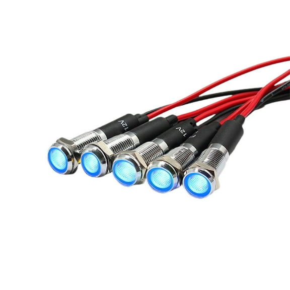 Yannee Pack of 5 8mm Metal Indicator Light Small Equipment LED 12V Sound Signal Light