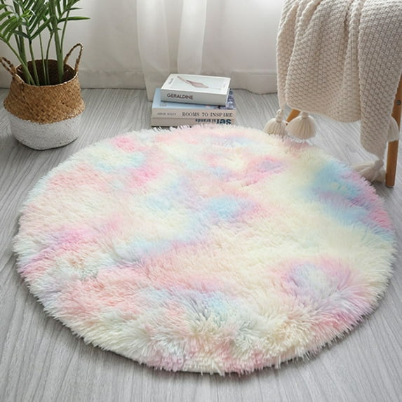 Yannee Rainbow Round Rug,60*60 cm Colorful Area Carpet,Fuzzy Plush Rug for Nursery Room,Cute Baby Room,Girls Bedroom