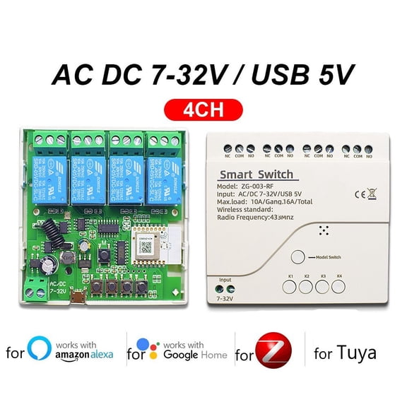Yannee Smart for TUYA for ZigBee 4CH Relay Module Remote Voice Remote Control Switch