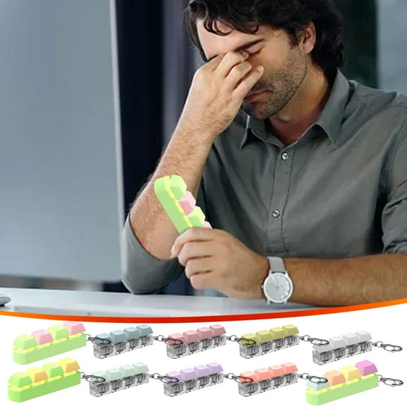Yannianjz 10Pcs 4-Button Fidget Gadget, Click Button Keyboard FidgetToywith Sound Light, LED Light StressToy, Mechanical Keyboard Stress ReliefToyfor Anxiety, Office, Travel