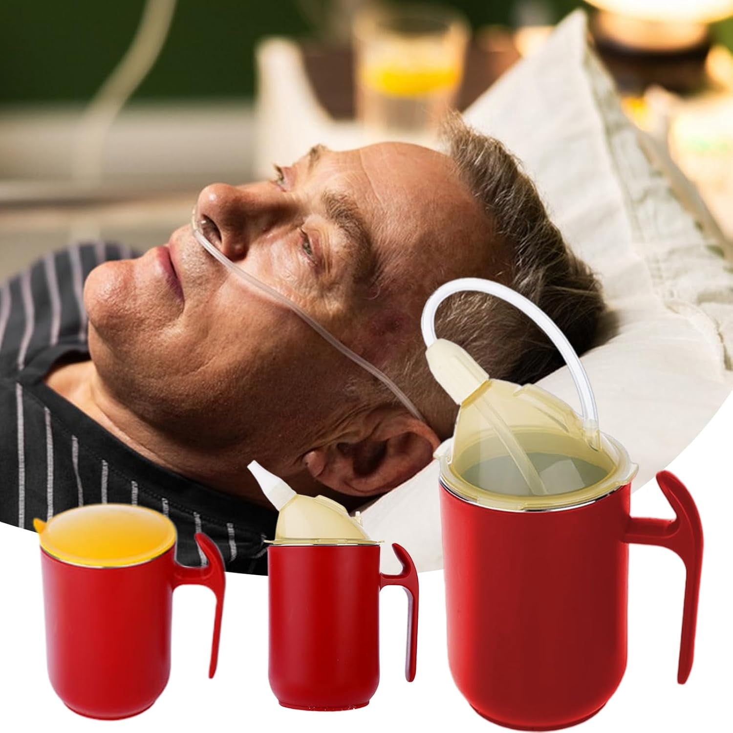 Yannianjz 2Pcs Adult Sippy Cup, Leak-Proof BPA-Free Drinking Aid, 3-in-1 Reusable Straw Cup with Two Lids and Handles, for Seniors, Patients, Disabled, Elderly Care