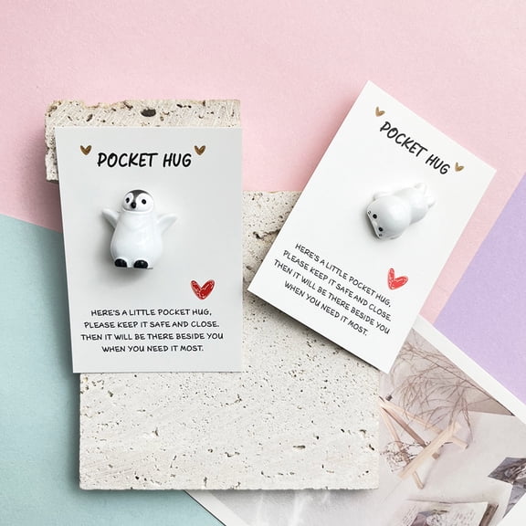 Yannianjz 2Pcs Penguin Seal Pocket Hug Card, Cute Shaped Gift Crystal Wholesale Jewelry, Greeting Card for Birthday Christmas Friendship, Paper Craft Gift forKidsTeens Adults
