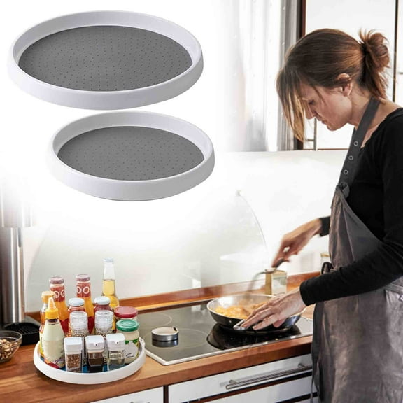 Yannianjz 2Pcs Rotating Spice Rack Organizer, Kitchen Countertop Rotary Storage Tray for Seasoning Bottles Cans Jars, Multifunctional Pantry Bathroom Counter Organizer for Spices Oil Condiments