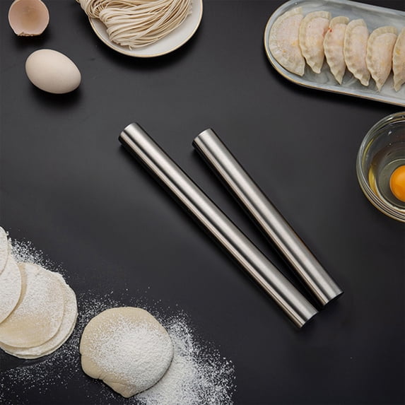 Yannianjz 2Pcs Stainless Steel Rolling Pin, 12 Inch Non Stick, Thickened Metal Dough Roller, Dumpling Wrapper Tool, Kitchen Baking Pastry Roller