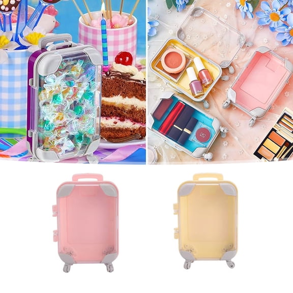 Yannianjz 2Pcs Walkable Mini Storage Trolley, Portable Realistic Design Cosmetic Organizer, Simulation Luggage Box for Travel Accessories, Home Decor,KidsPlay