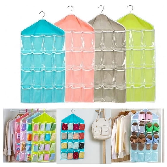 Yannianjz 3Pcs 16 Pockets Door Hanging Organizer, Clear View Shoe Rack Hanger and Closet Storage Bag for Underwear Bras Socks, Space Saving Door Back Storage for Bedroom Closet Wardrobe
