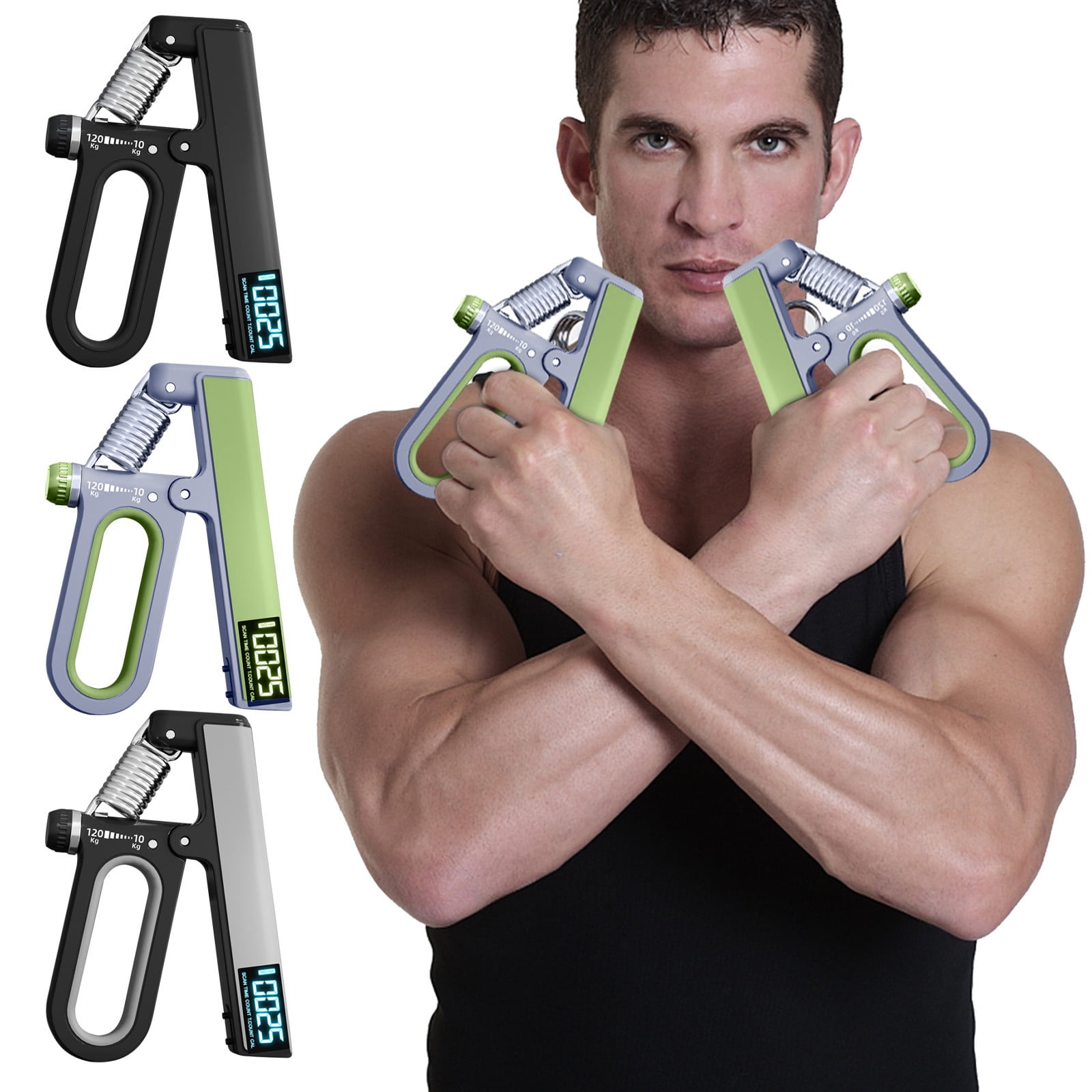 Yannianjz 3Pcs Hand Grip Strengthener, Adjustable 22-264Lbs, Digital Counter, Wrist Strengthener Forearm Workout Squeezer for Climbing, Tennis, Daily Training