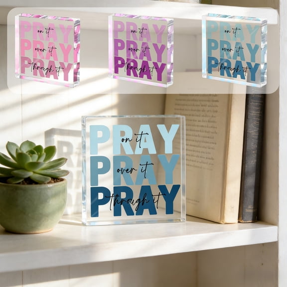 Yannianjz 3Pcs Pray Over It Bible Verse Acrylic Decor, Inspirational Christian Wall Art Sign, Faith-Based Desk Accessory, Religious Home Office Decor, Gifts For Women, Dorm Room Decoration