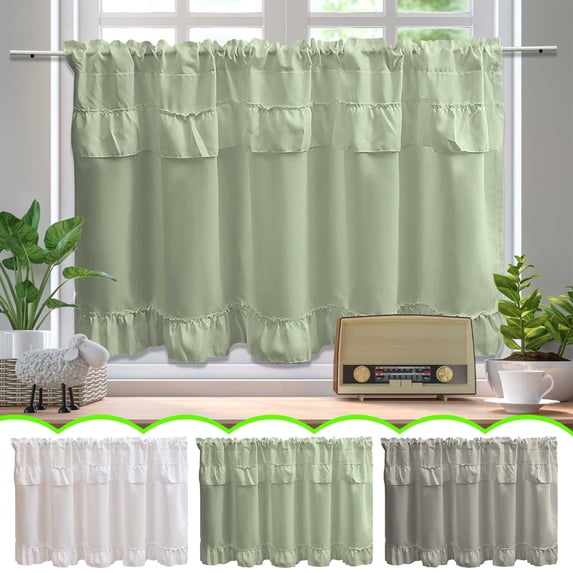 Yannianjz 3Pcs Ruffled Short Curtain Cabinet Blocking Curtain, Coffee Curtain Half Curtain Fabric Window Treatment, Decorative Door Curtain for Kitchen Living Room Bedroom