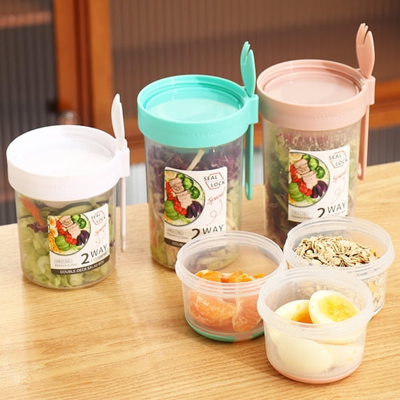 Yannianjz 3Pcs Salad Lunch Box, Reusable Acrylic Food Container with Spoon, Microwaveable Bowl for Fruit Snacks, Portable Meal Container for Work Camping, BPA Free Takeaway Salad Bowl