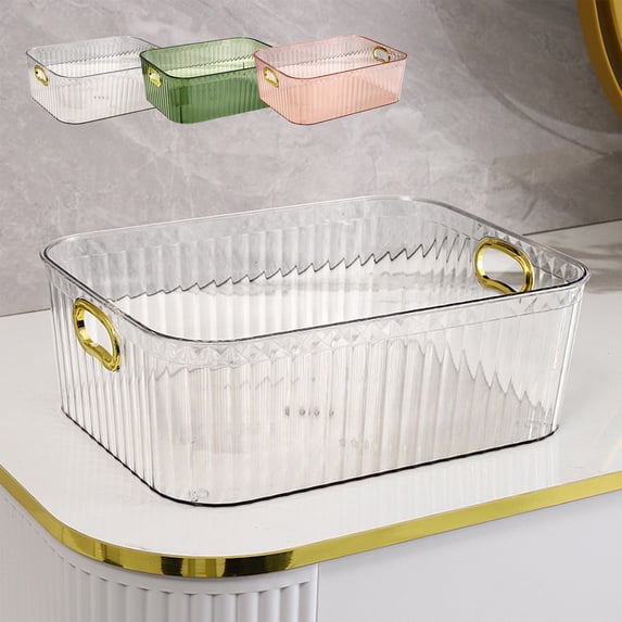 Yannianjz 3Pcs Transparent Storage Basket, Clear Plastic Snack Cosmetic Organizer Box, Desk Bathroom Counter Clutter Catcher for Bedroom Kitchen Shelf
