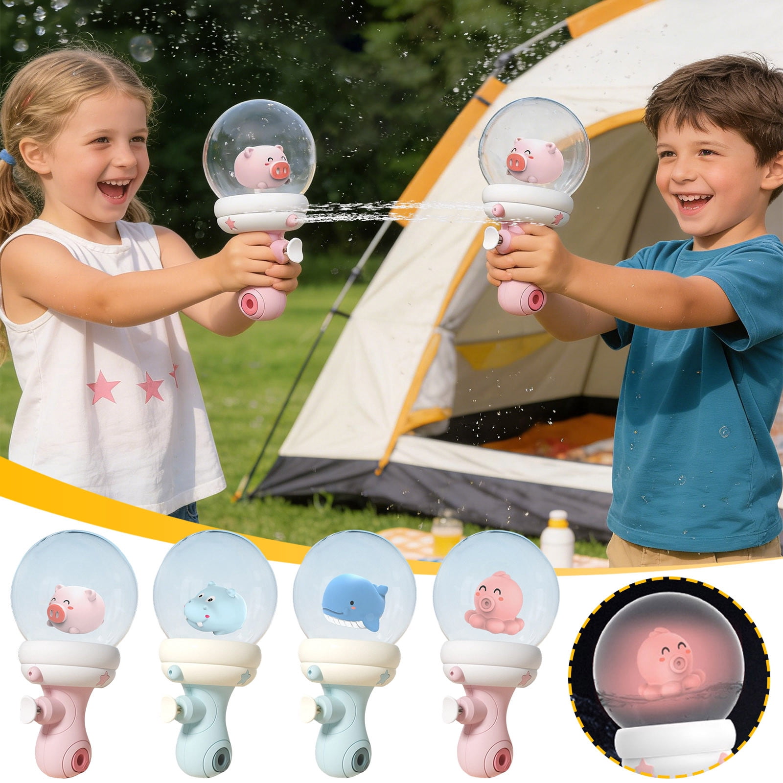 Yannianjz 4Pcs Cartoon Water Blaster forKids, Light Up Splash Toy for Outdoor Play, Water Blaster for Pool Beach Backyard Fun and Summer Water Battles