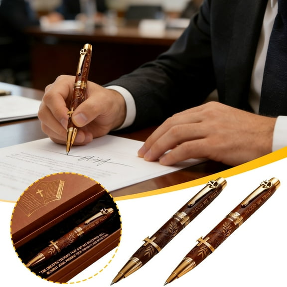 Yannianjz under $5 1Pcs Bible Commemorative Pen, Blessing Bible Commemorative Pen Gift, Scripture Engraved Inspirational Religious Writing Instrument, Metal Gold Accent Luxury Gift Box