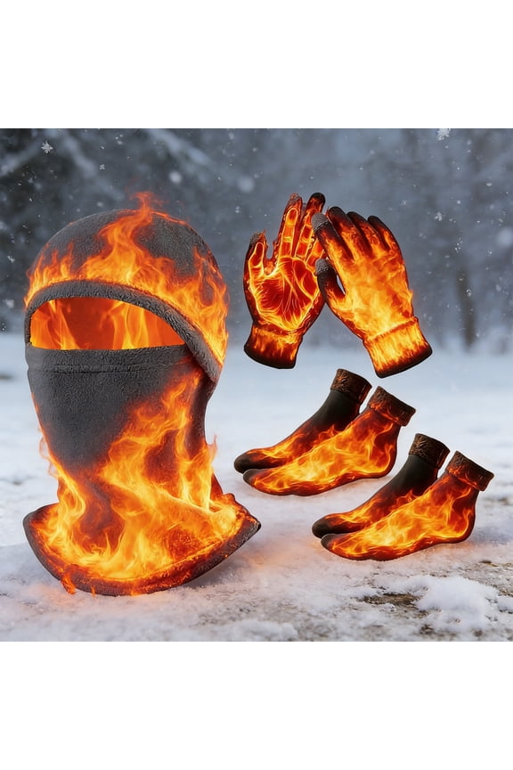 under $5 1Pcs Cycling Set, Thermal Cycling Hat Gloves Socks, Winter Outdoor Sports Warm Set, Windproof Cold Weather Gear Set, Ski Bike Running Accessories, Men Women Winter Sports Clothing