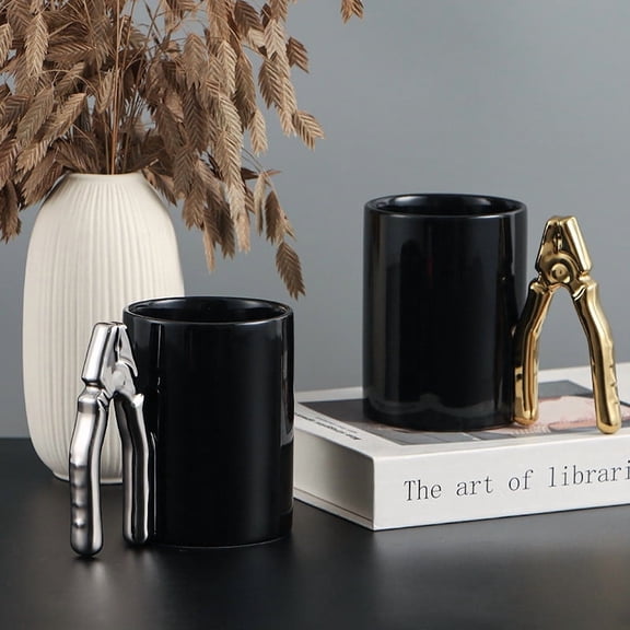 Yannianjz under $5 2Pcs Gold Ceramic Mug, Silver Electroplated Hammer Handle Mug, Ceramic Tea Cup for Home, Unique Gift for Her, Office Desk Drinkware, Modern Kitchen Coffee Cup