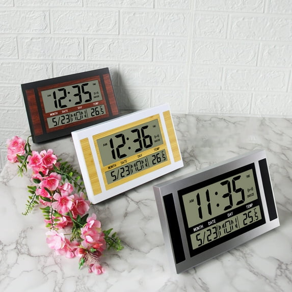 Yannianjz under $5 3Pcs Electronic Wall Clock, Large Screen LCD Wall Clock, Quiet Electronic Digital Clock, Date Temperature Display, Anniversary Reminder Timer, Home Office Clock