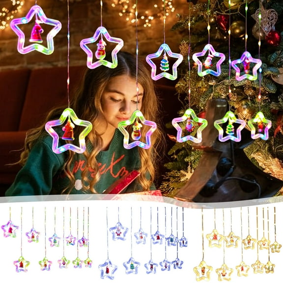 Yannianjz under $5 3Pcs LED Christmas Lights, Christmas LED Star Curtain Lights, Decorative String Lights for Indoor Room, Christmas Tree Snowflake Lights, Holiday Ambience Lighting Decor
