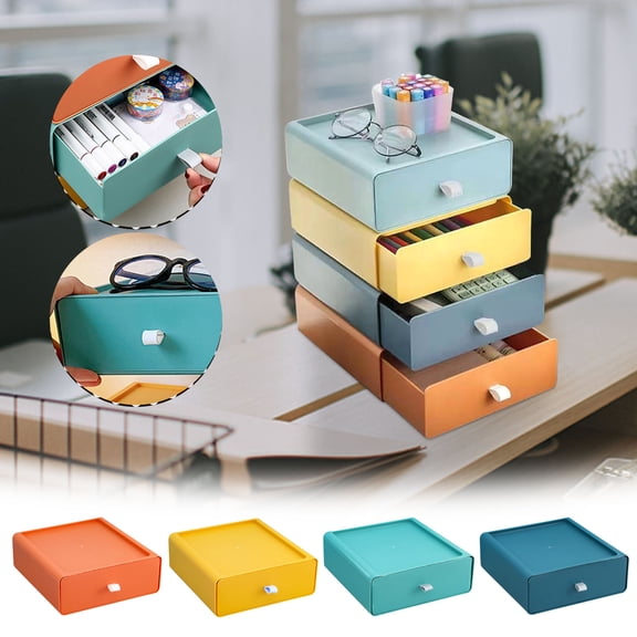 Yannianjz under $5 4Pcs Drawer Organizer, Stackable Desktop Drawer Organizer, Teen Dorm Office Storage Box, Cosmetic Makeup Organizer Tray, Multitier Stationery Sundries Holder