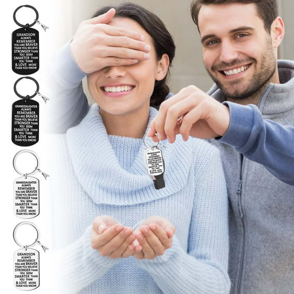 Yannianjz under $5 4Pcs Encouragement Keychain Gift, Encouragement Keychain Gift Set, Inspirational Stainless Steel Keychain, GrandChildrenMotivational Gift, Holiday Birthday Graduation Present