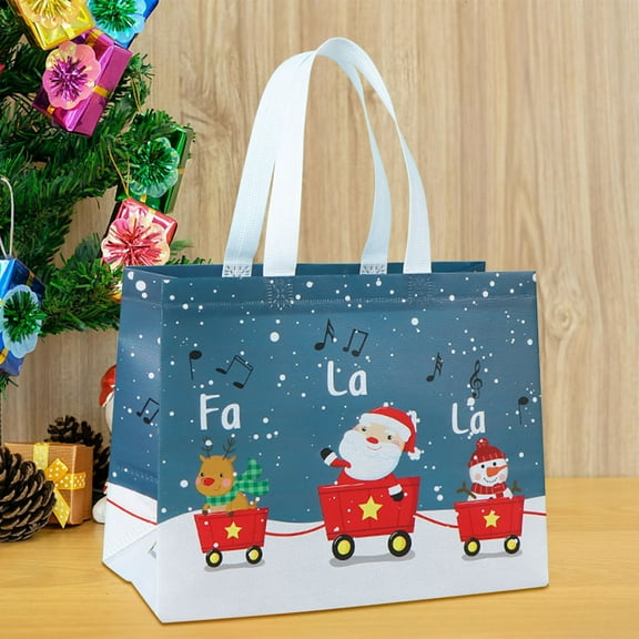 Yannianjz under $5 5 PCS Christmas Gift Bags, Reusable Holiday Treat Bags with Handles, Christmas Baskets for Gifts Empty, Non-Woven Xmas Party Supplies