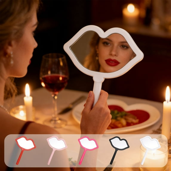 Yannianjz under $5 5Pcs Lip Shape Mirror, Handheld Lip Shape Mirror, Portable Compact Makeup Mirror, Cute Purse Travel Mirror, Cosmetic Touch Up Mirror, 5 Color Options Vanity Mirror