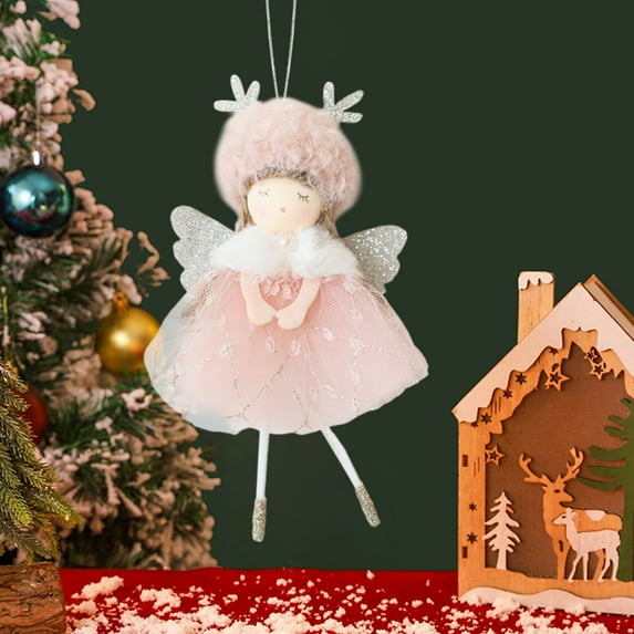 Yannianjz under $5 Angel Christmas Ornament, Christmas Yarn Skirt Antlers Decor, Angel Wing Pendant Ornament, Cute Girl Tree Dress Props, Festive Hanging Decorations, Dreamy Holiday Accessories