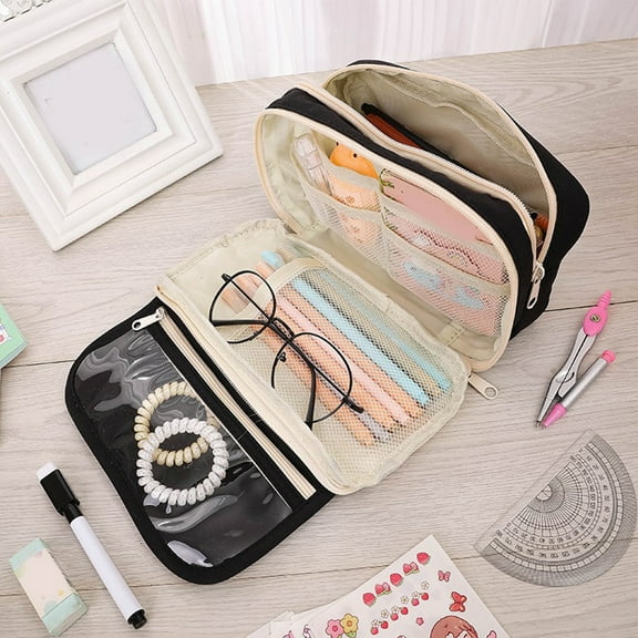 Yannianjz under $5 Big Pencil Case, Extra Large Pencils Pouch, Wide Opening Pen Bag Box, Zipper Stationery Organizer, Cute Aesthetic Supplies for Teen