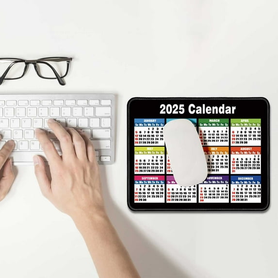 Yannianjz under $5 Calendar Mouse Pad, 2025 Calendar Mouse Pad, Holiday Reminders Desk Mat, Non-Slip Washable Office Accessory, Stitched Edges Computer Mat