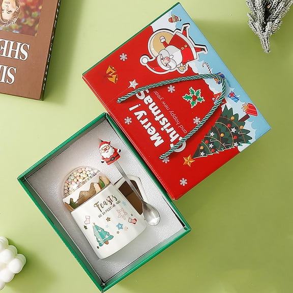 Yannianjz under $5 Christmas Ceramic Mug, Christmas Themed Ceramic Mug,Santa Claus Design Coffee Tea Cup with Lid,Office Gift Set with Spoon,Milk Drinking Cup,Holiday Party Supplies