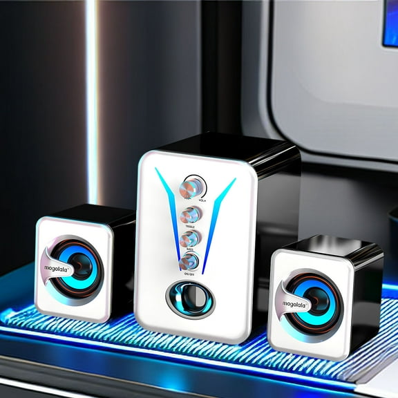 Yannianjz under $5 Computer Speakers, Desktop Computer Speaker System, High Quality Sound Bluetooth Speaker, Heavy Bass Subwoofer PC Speaker, RGB Lighting Gaming Speaker