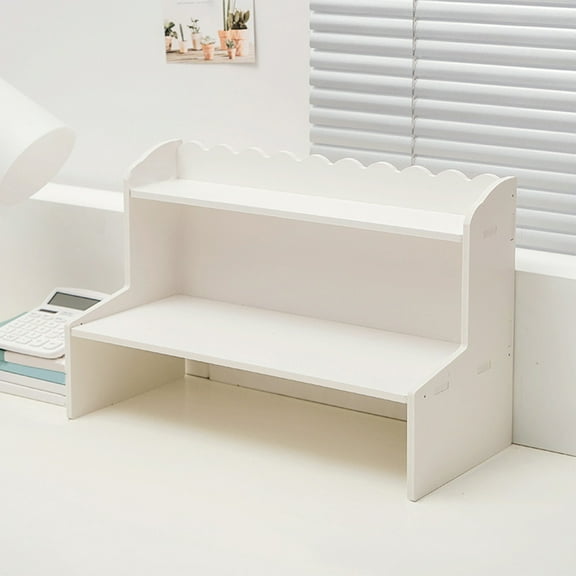 Yannianjz under $5 Desktop Organizer Office Storage Rack, Desktop Wood Display Shelf Desk 2 Layer Storage Rack Mini Bookshelf Cosmetics Organizer, Desktop Storage Rack for Home Bedroom Office