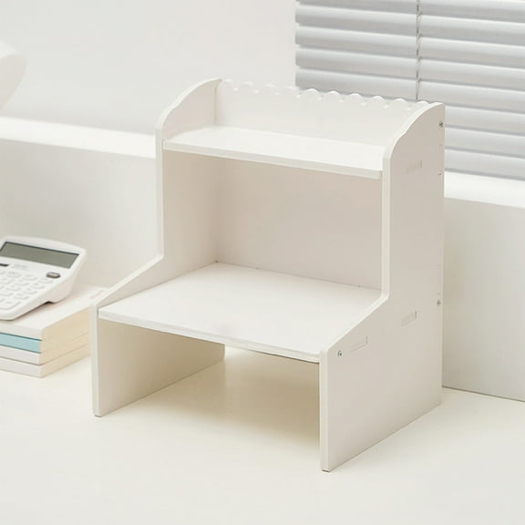 Yannianjz under $5 Desktop Organizer Office Storage Rack, Desktop Wood Display Shelf Desk 2 Layer Storage Rack Mini Bookshelf Cosmetics Organizer, Desktop Storage Rack for Home Bedroom Office