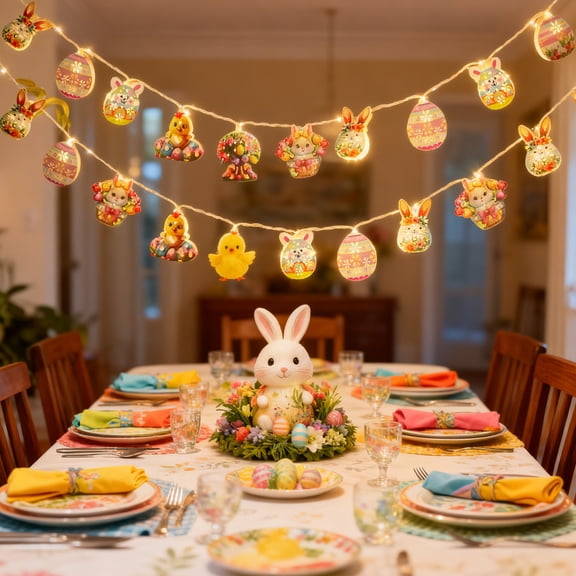 Yannianjz under $5 Easter String Lights, Easter Bunny Chick Egg Tree Lights, Festive Holiday String Lighting, Spring Party Decoration,Children'sBedroom Night Light, Seasonal Garden Decor