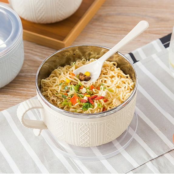 Yannianjz under $5 Microwave Ramen Bowl with Handles, Stainless Steel Liner Bowl, Microwavable Soup Mug with Lid Large Soup Cups for Ramen Noodle Cereal