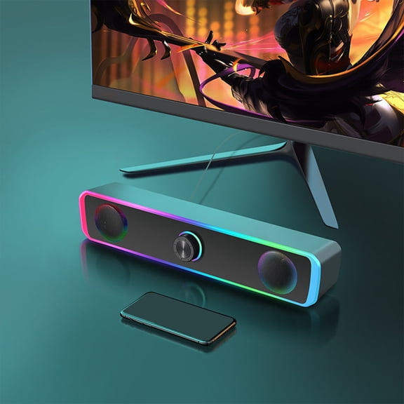 Yannianjz under $5 RGB Computer Speakers, Wired Computer Speakers with RGB Lighting, Desktop Audio System for PC Laptop Gaming, Small Subwoofer Speakers with 3.5mm Jack