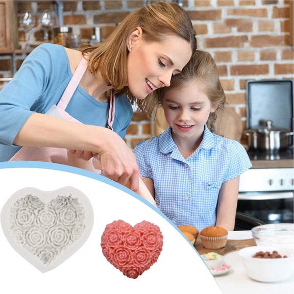 Yannianjz under $5 Rose Heart Mold, Rose Heart Shaped Baking Mold,Silicone Chocolate Mousse Cake Pan,Valentines Day Dessert Mold,Oven Safe Non Stick Cake Pan,Romantic Holiday Baking Kit