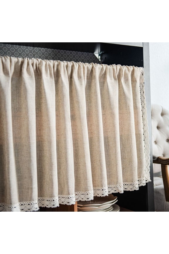 under $5 Swag Curtain Valance for Windows with Burlap Lace Trim Rustic Farmhouse Kitchen Valance Rod Pocket Neutral Short Curtain Topper Window Treatment