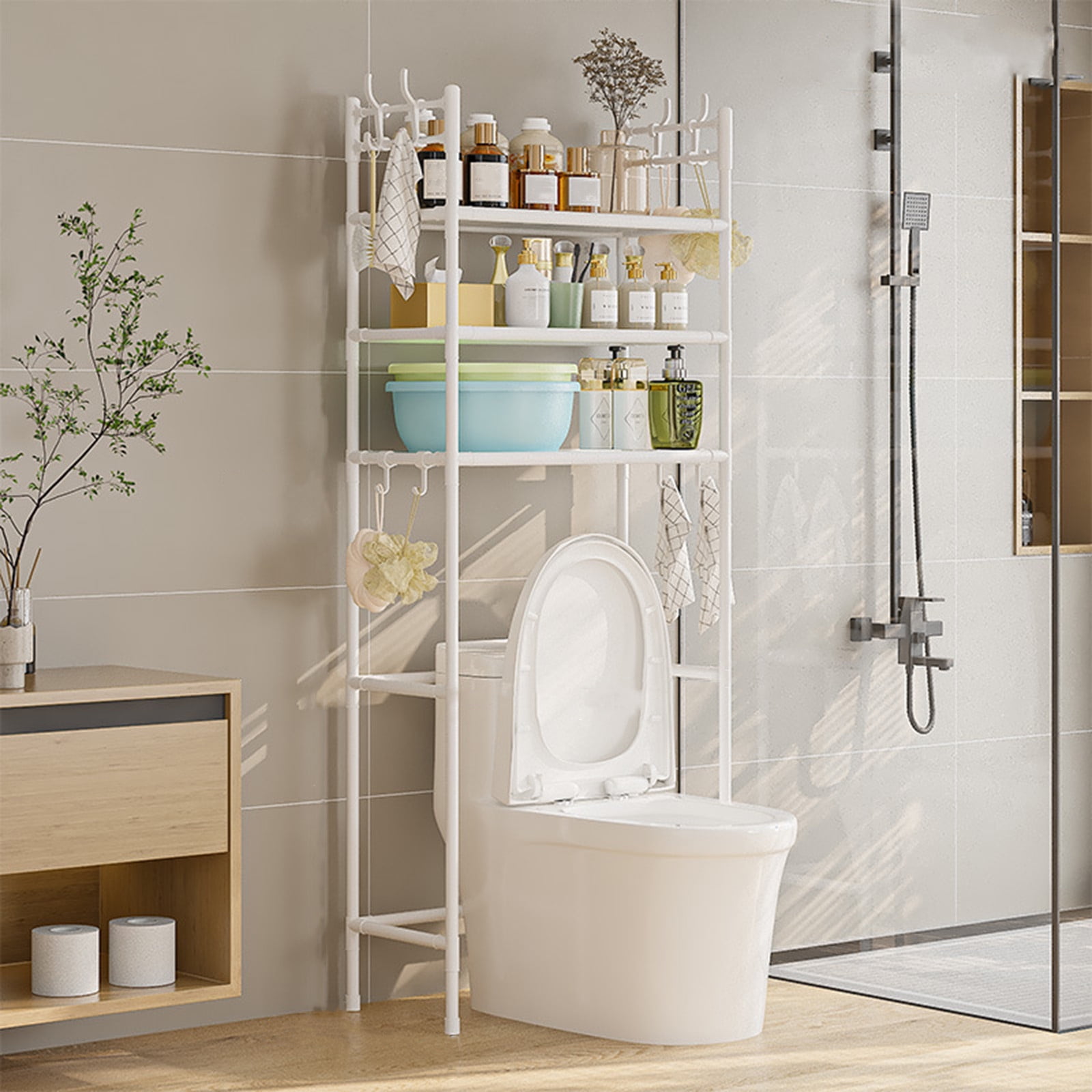 Yannianjz under $5 Over The Toilet Storage, 3-Tier Over Toilet Bathroom Organizer Cabinet Rack And Storage, Multifunctional Space Saver Freestanding Bathroom Shelves