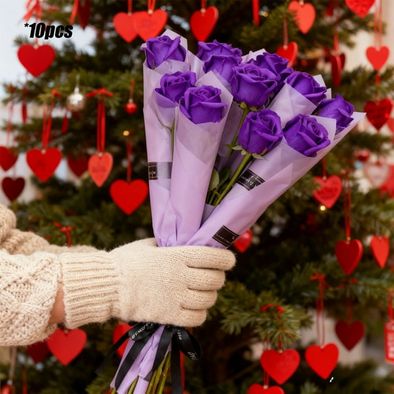 Yannianjz under $5 Valentine's Day Gift Rose, Valentine's Day Single Rose Bouquet, 10 Pack Artificial Soap Roses, Romantic Gift Flower Arrangement, Long Lasting Faux Rose Stem