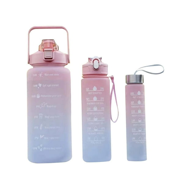 Yannianjz under $5 Water Bottle Set, 3-Piece Gradient Sports Water Bottle Set, Leak Proof Plastic Water Bottle with Straw, BPA-Free Fitness Water Bottle for Gym, Teen Outdoor Sports Drink Bottle