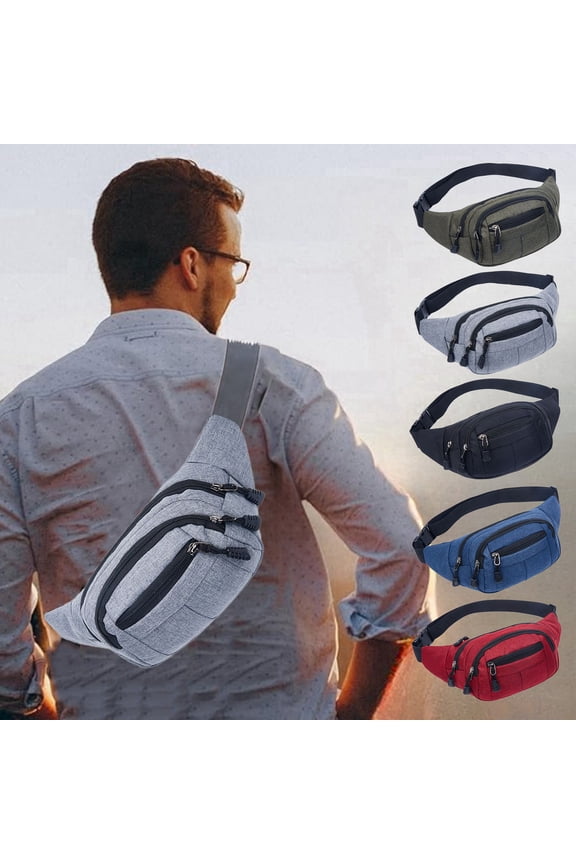 5Pcs Fanny Packs for Women Men, Adjustable Crossbody Belt Bag, Lightweight Bum Bag with 3 Zipper Pockets for Travel, Cycling, Running