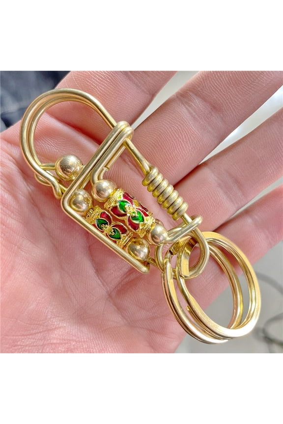 Brass Keychain, Punk Style Screw Lock Hook Key Ring, Heavy Duty Solid Brass Keychain for Keys and Bags, Secure Hanging Keychain for Outdoor Gear and Belts, Creative Handmade Key Holder