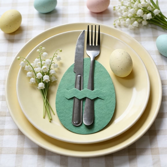 Yannianjz Cutlery Pouch for Easter, Felt Egg Shaped Silverware Holder, Festive Table Decor for Spring Brunch, Bunny Cutlery Pocket for Dinner Party, Table Setting Supplies