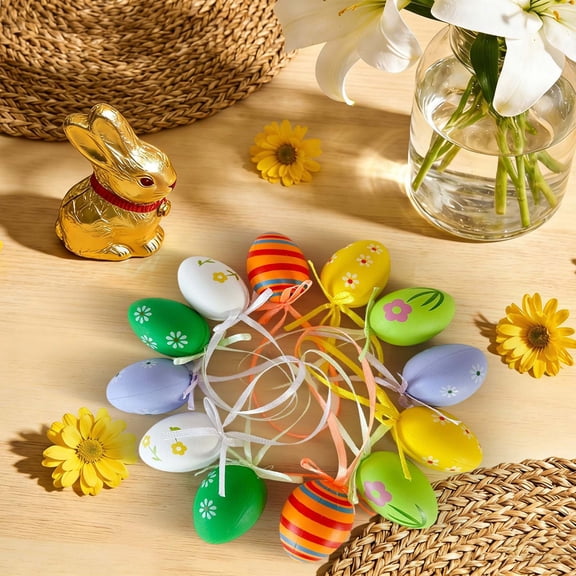 Yannianjz Easter Speckled Eggs Decorations, 12pcs Plastic Easter Egg Ornaments for Hanging, Easter Basket Fillers, Party Supplies, Table Setting, Spring Holiday Decor for Easter Tree and Home